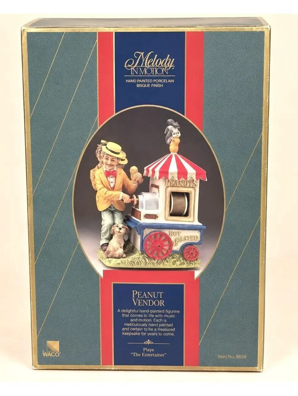 Vintage Peanut Vendor Figurine, Melody in Motion Musical Porcelain Non Working